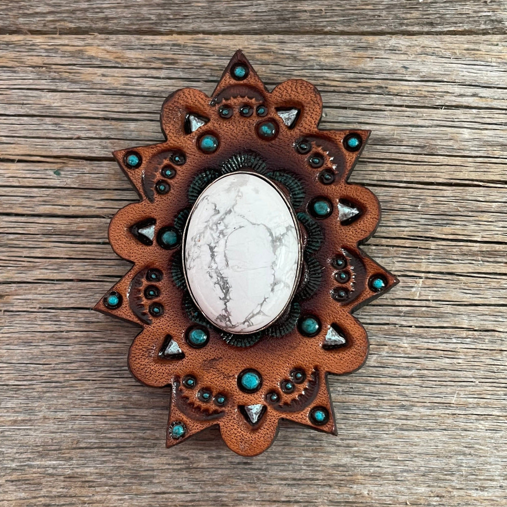 White Cabochon Stone - Leather Rosette Options - — view 5