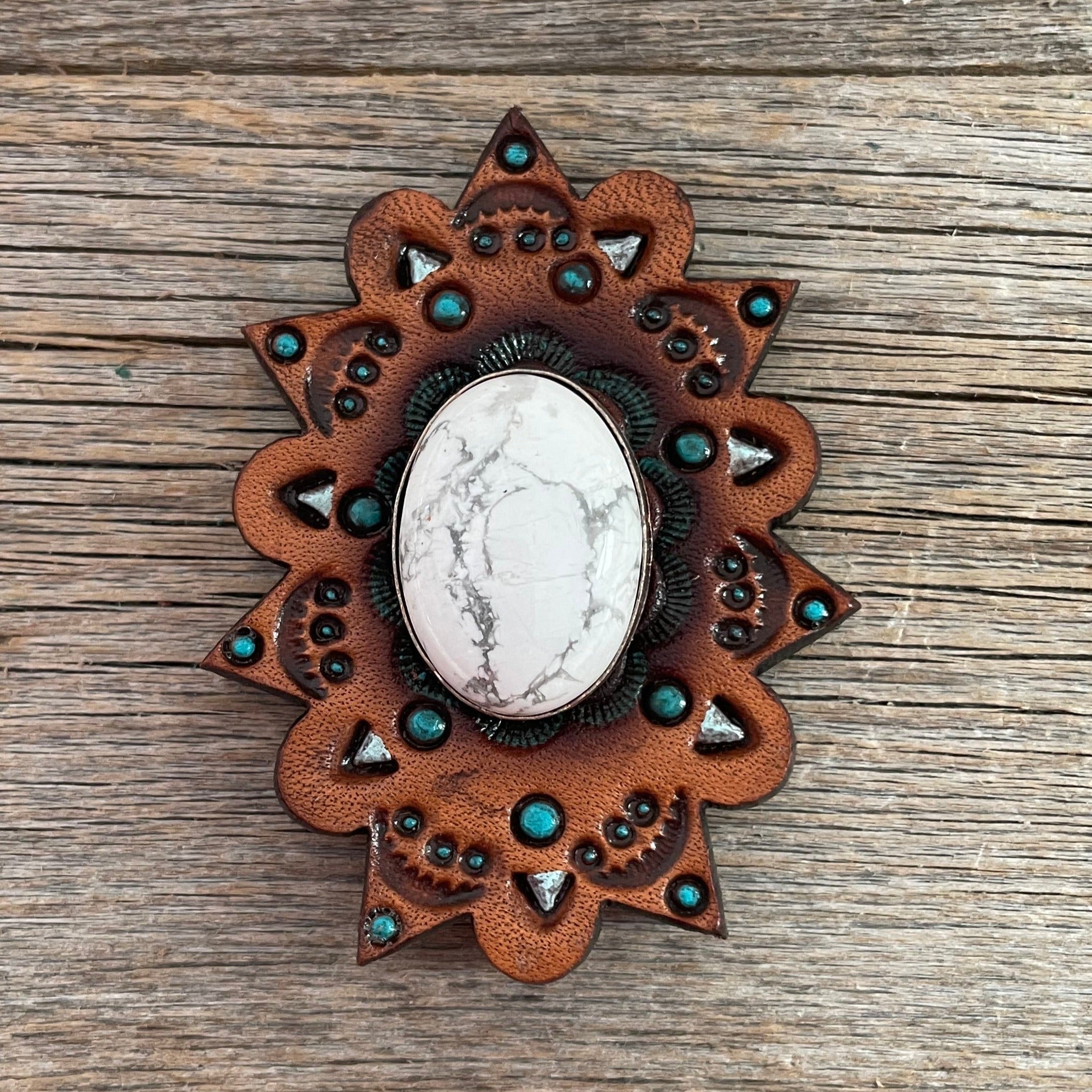 White Cabochon Stone - Leather Rosette Options - — view 5