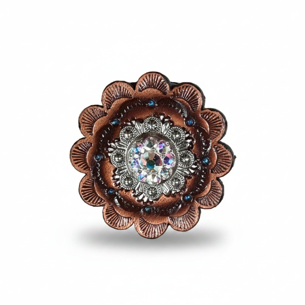Antique Silver AB Crystal Conchos | Sizes 1"- 3" | Buckles | Saddle Set | Leather Rosettes | Slide — view 12
