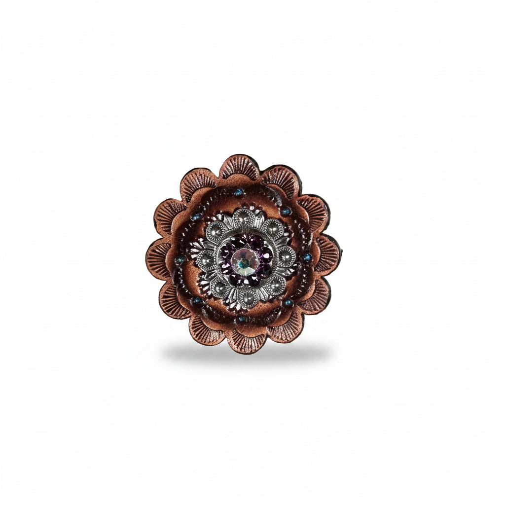 Antique Silver Amethyst - AB Crystal Conchos | Sizes 1"- 3" | Buckles | Saddle Set | Leather Rosettes | Slide — view 12
