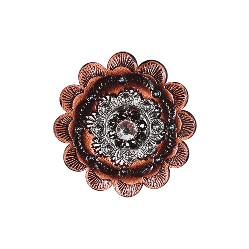Amethyst & AB Antique Silver 1" European Crystal Concho and Leather Rosette