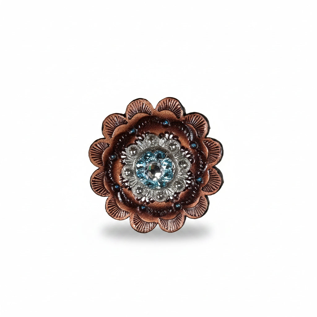Antique Silver Aqua - Clear Crystal Conchos | Sizes 1"- 3" | Buckles | Saddle Set | Leather Rosettes | Slide — view 12