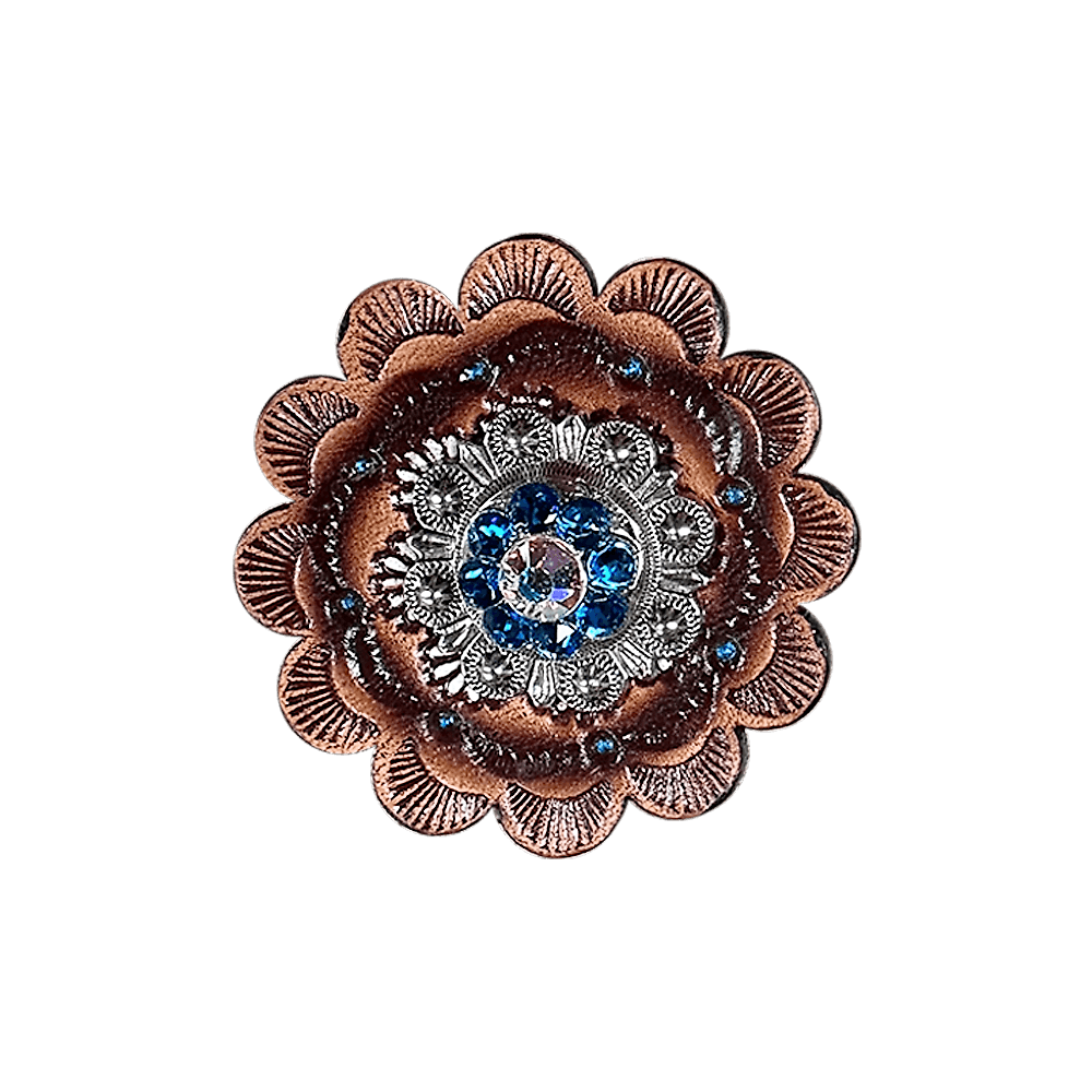 Capri & AB Antique Silver 1" European Crystal Concho and Leather Rosette