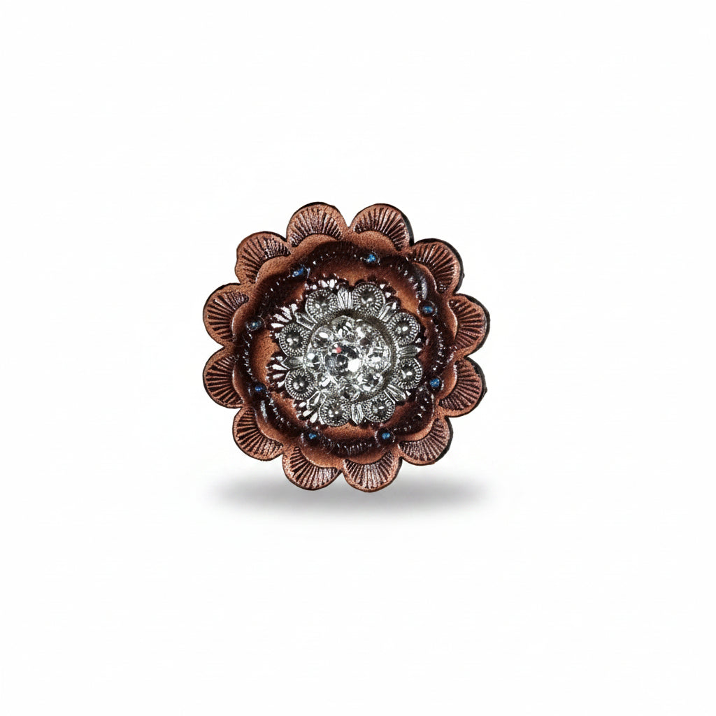 Antique Silver Clear Crystal Conchos | Sizes 1"- 3" | Buckles | Saddle Set | Leather Rosettes | Slide — view 12
