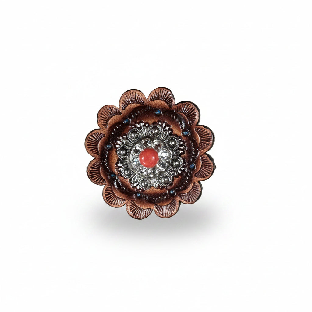 Antique Silver Coral - Clear Crystal Conchos | Sizes 1"- 3" | Buckles | Saddle Set | Leather Rosettes | Slide — view 12