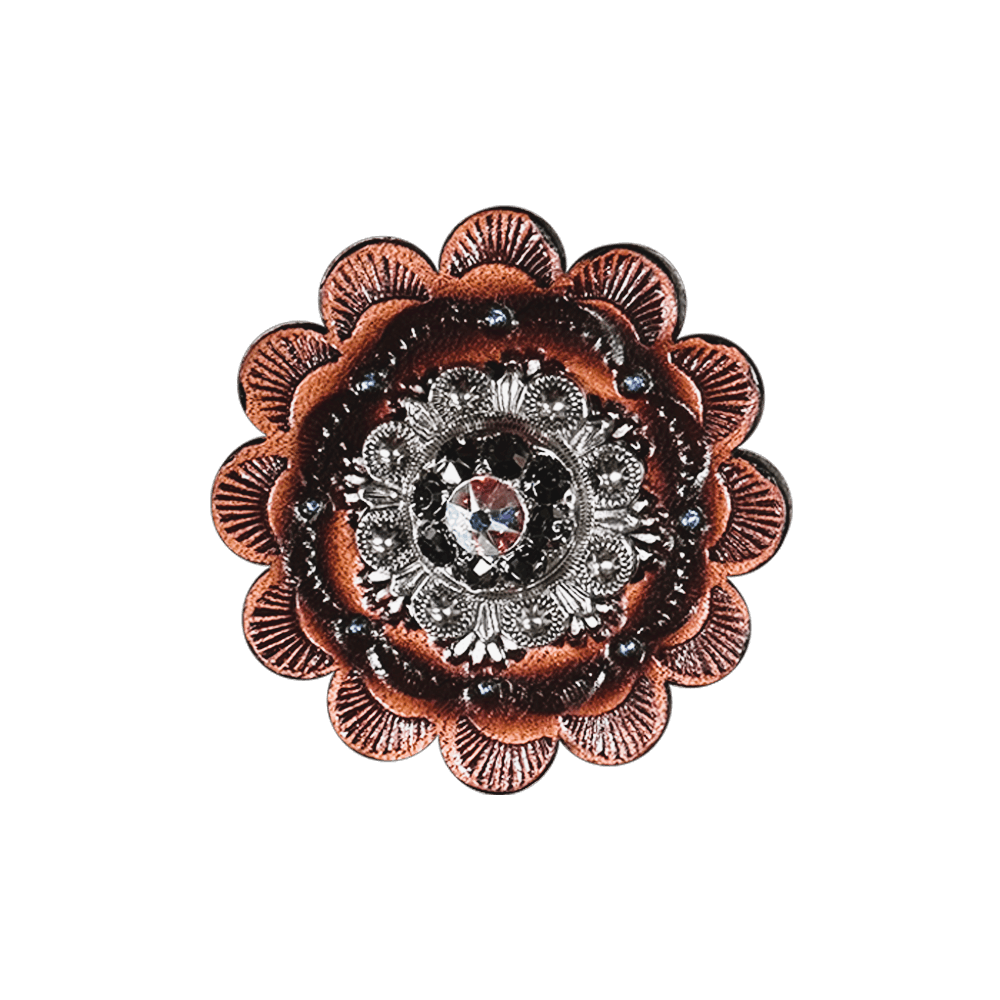 Jet & AB Antique Silver 1" European Crystal Concho and Leather Rosette