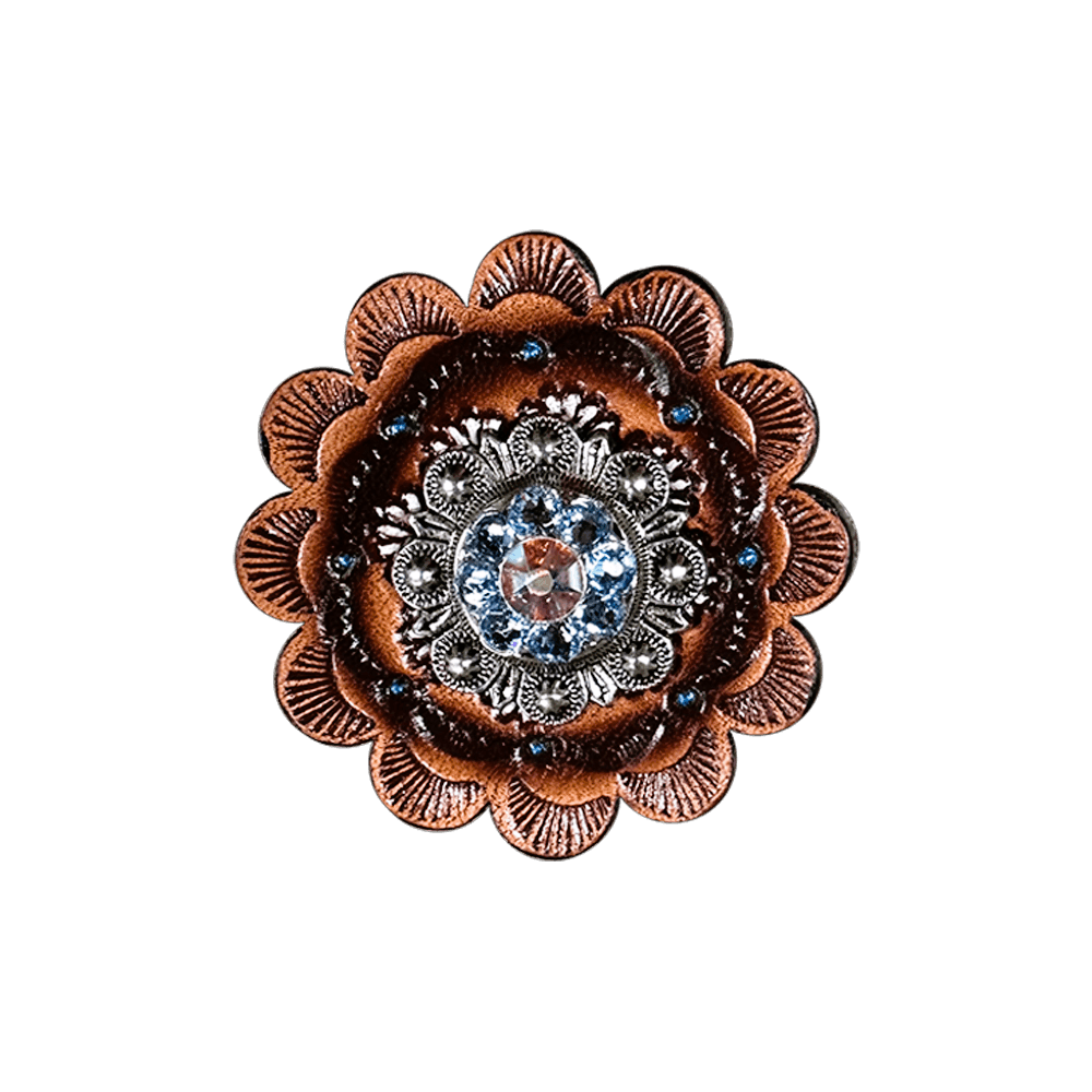 Light Sapphire & AB Antique Silver 1" European Crystal Concho and Leather Rosette