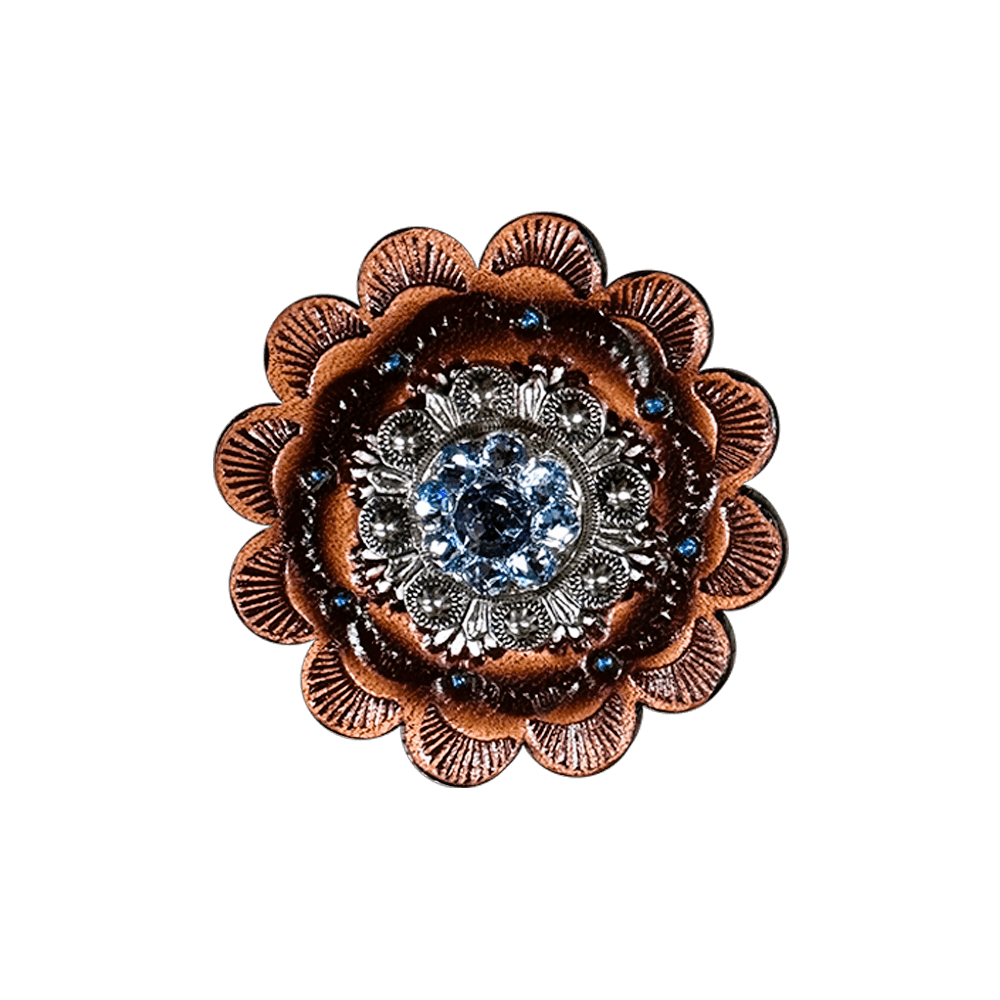 Light Sapphire & Lilac Antique Silver 1" European Crystal Concho and Leather Rosette