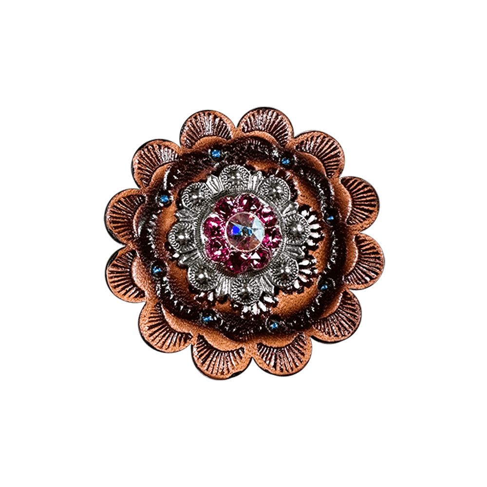 Pink & AB Antique Silver 1" European Crystal Concho and Leather Rosette