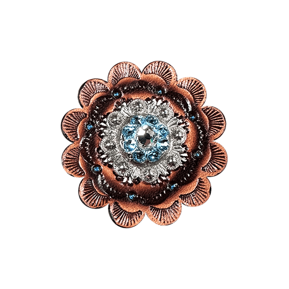 Aqua & Clear Antique Silver 1" European Crystal Concho and Leather Rosette