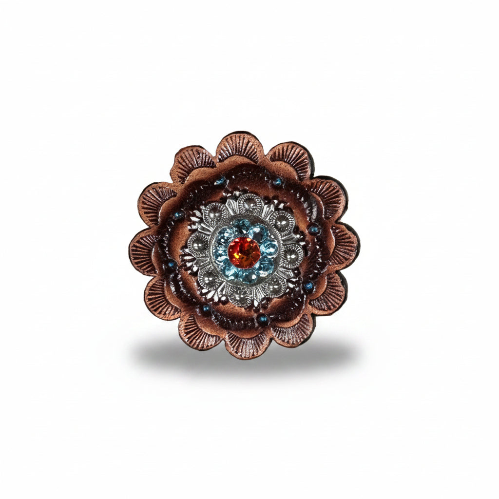 Antique Silver Tie Dye Crystal Conchos | Sizes 1"- 3" | Buckles | Saddle Set | Leather Rosettes | Slide — view 12