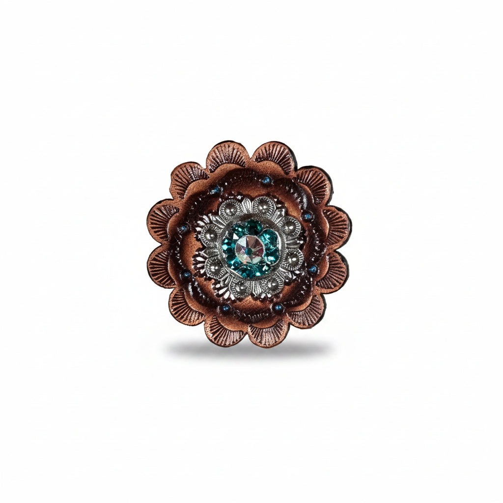 Antique Silver Teal - AB Crystal Conchos | Sizes 1"- 3" | Buckles | Saddle Set | Leather Rosettes | Slide — view 12