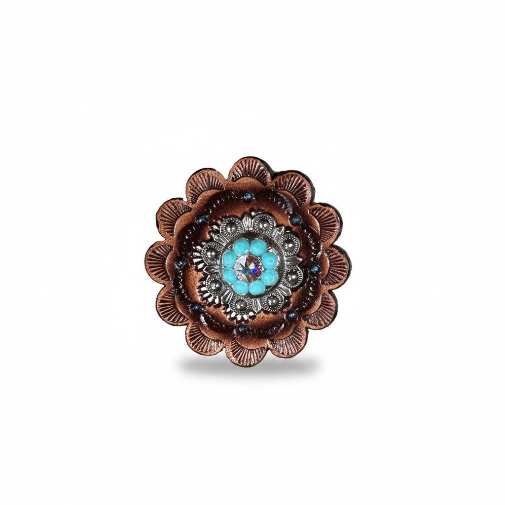 Antique Silver Turquoise - AB Crystal Conchos | Sizes 1"- 3" | Buckles | Saddle Set | Leather Rosettes | Slide — view 12