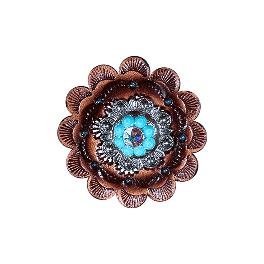 Turquoise & AB Antique Silver 1" European Crystal Concho and Leather Rosette
