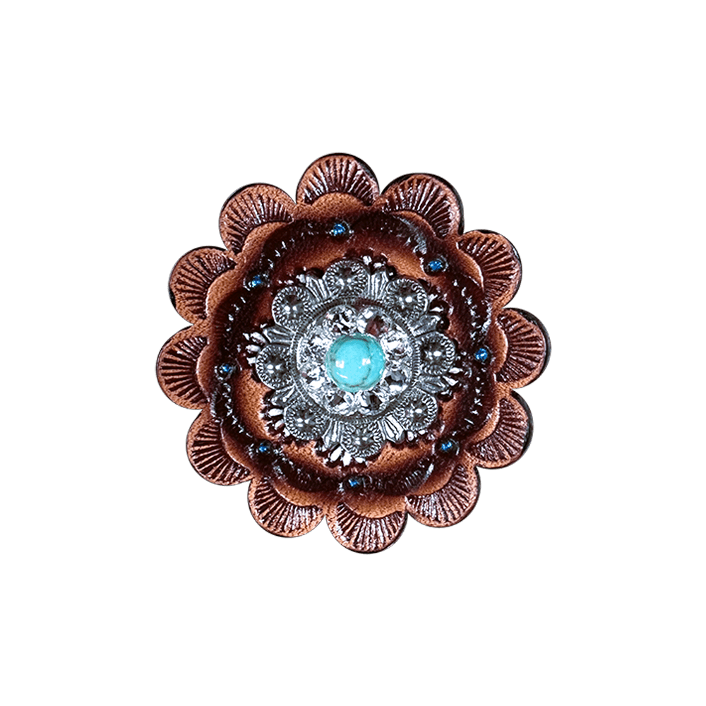 Fashion Turquoise & Clear Antique Silver 1" European Crystal Concho and Leather Rosette