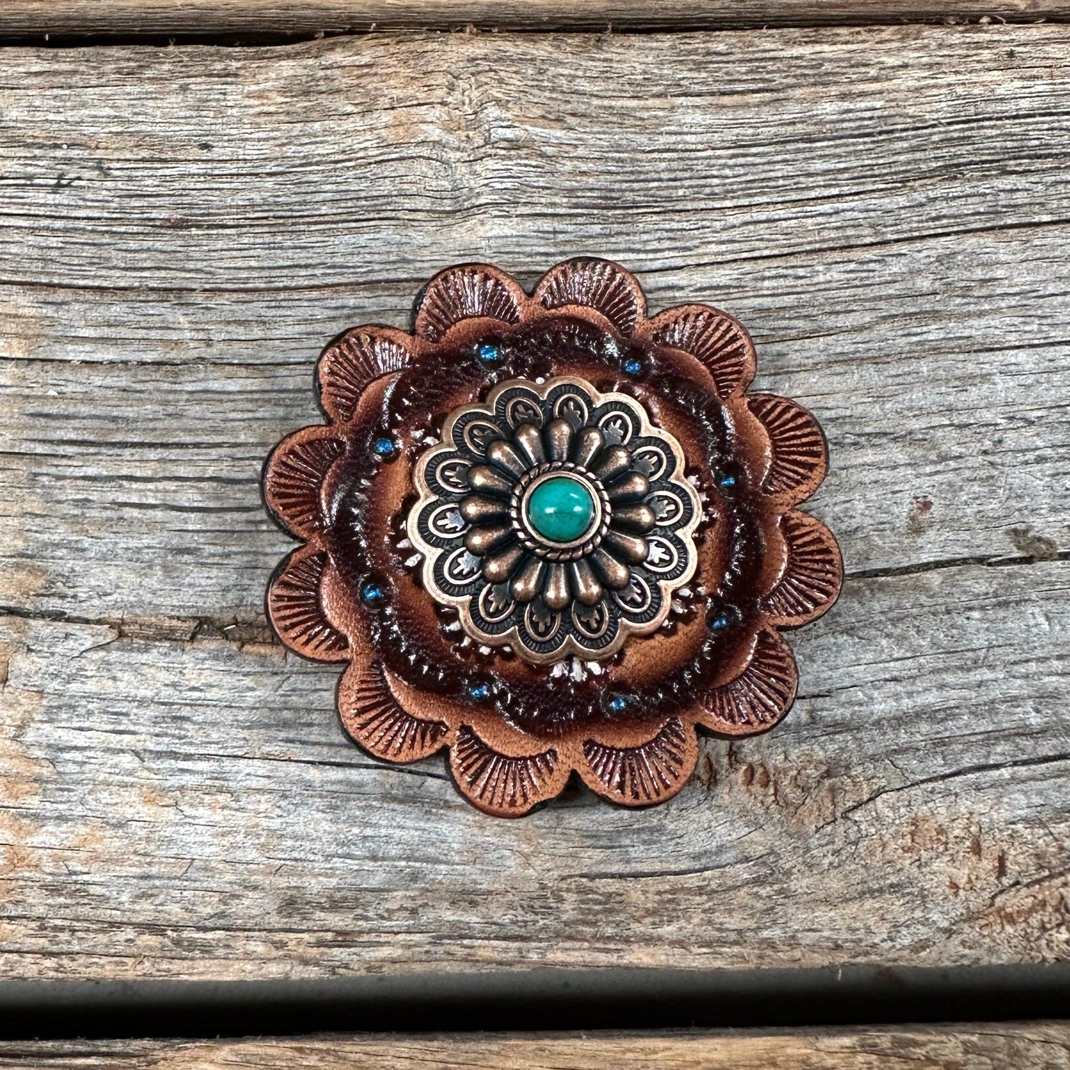 Leather Rosette with Floral Western Concho R111W103S