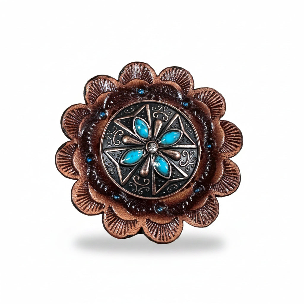 Copper Turquoise & Clear Crystal Western Concho W138 — view 7