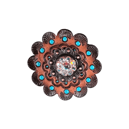 AB Copper 1" European Crystal Concho and Leather Rosette