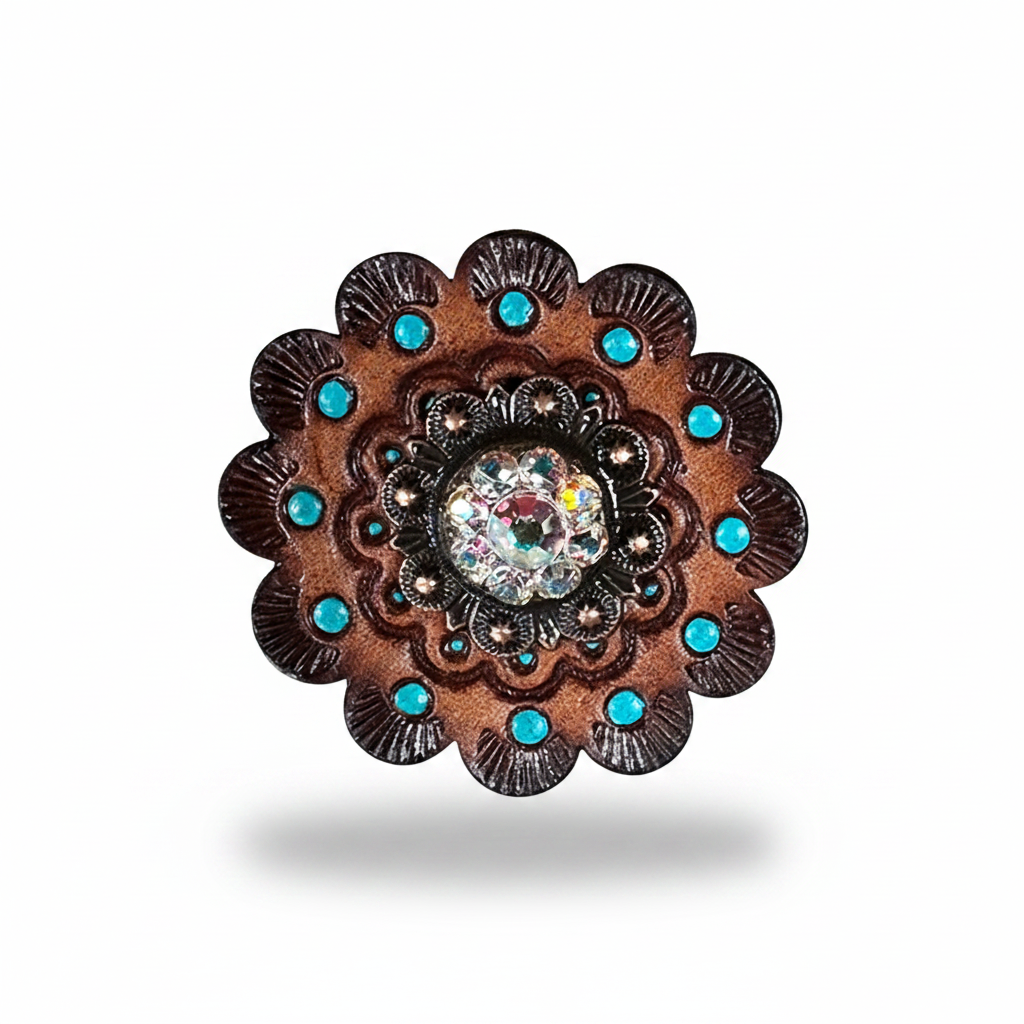 Copper AB Crystal Conchos | Sizes 1"- 3" | Buckles | Saddle Set | Leather Rosettes | Slide — view 13