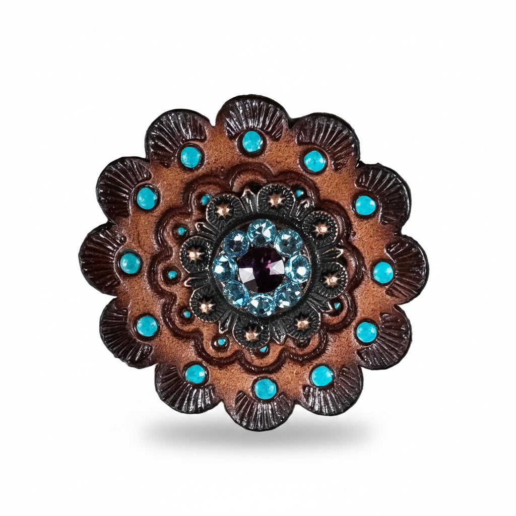 Copper Amethyst - Aqua - Clear Crystal Conchos | Sizes 1"- 3" | Buckles | Saddle Set | Leather Rosettes | Slide — view 13