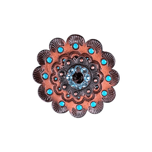 Amethyst & Aqua Copper 1" European Crystal Concho and Leather Rosette