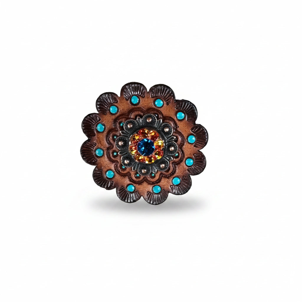 Copper Capri - Fire Opal - Teal Crystal Conchos | Sizes 1"- 3" | Buckles | Saddle Set | Leather Rosettes | Slide — view 13