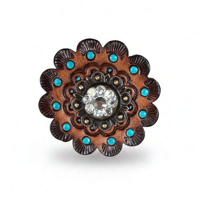 Copper Clear Crystal Conchos | Sizes 1"- 3" | Buckles | Saddle Set | Leather Rosettes | Slide — view 13
