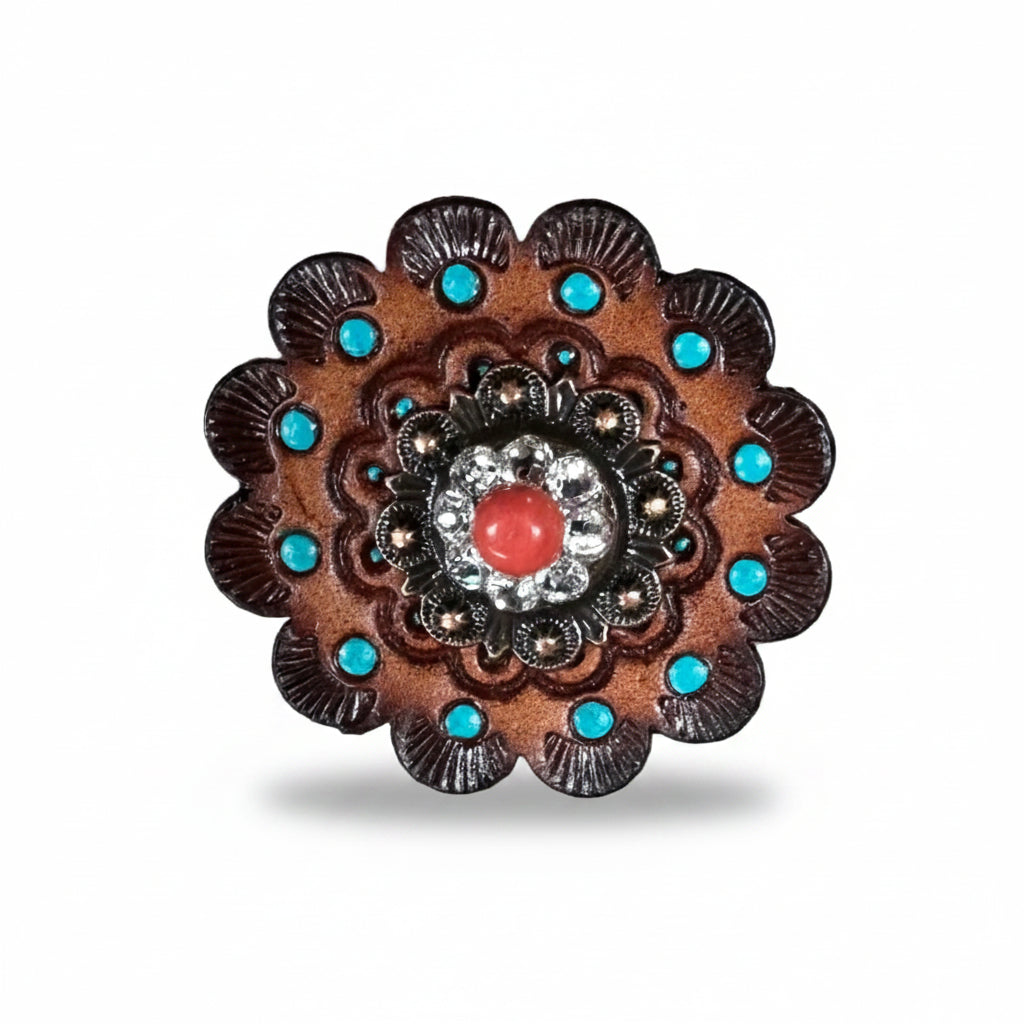 Copper Coral - Clear Crystal Conchos | Sizes 1"- 3" | Buckles | Saddle Set | Leather Rosettes | Slide — view 13