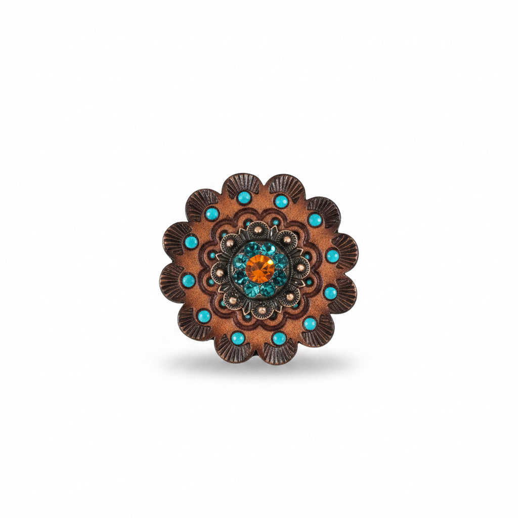 Copper Fire Opal - Teal - AB Crystal Conchos | Sizes 1"- 3" | Buckles | Saddle Set | Leather Rosettes | Slide — view 13