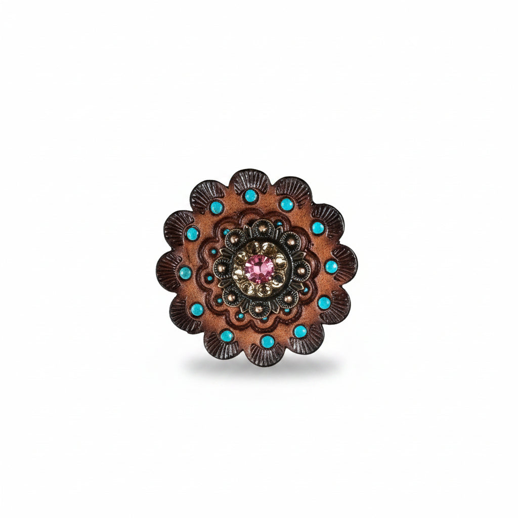 Copper Pink - AB - Champagne Crystal Conchos | Sizes 1"- 3" | Buckles | Saddle Set | Leather Rosettes | Slide — view 13