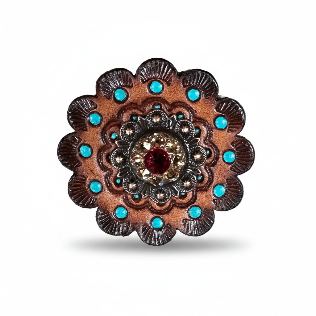 Copper Ruby - Jet - Champagne Crystal Conchos | Sizes 1"- 3" | Buckles | Saddle Set | Leather Rosettes | Slide — view 13