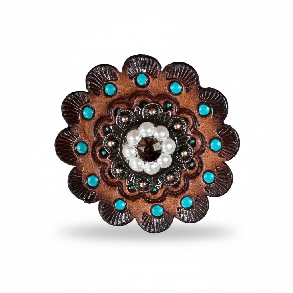 Copper Topaz - AB - Pearl Crystal Conchos | Sizes 1"- 3" | Buckles | Saddle Set | Leather Rosettes | Slide — view 13