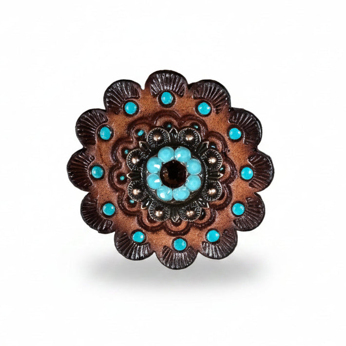 Copper Topaz - Turquoise - AB Crystal Conchos | Sizes 1"- 3" | Buckles | Saddle Set | Leather Rosettes | Slide — view 13