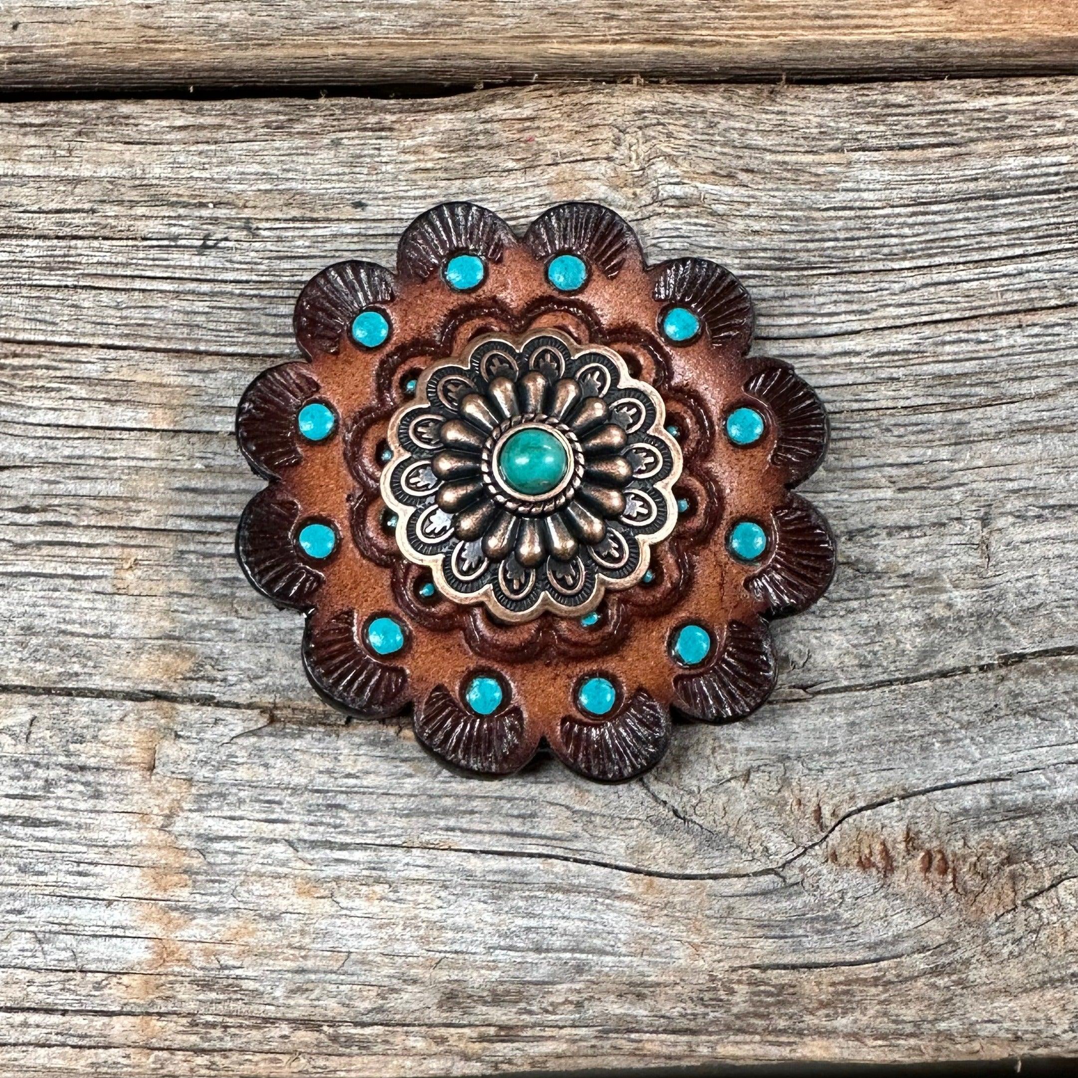 Leather Rosette Dark Oil Edges with Floral Western Concho R112W103S