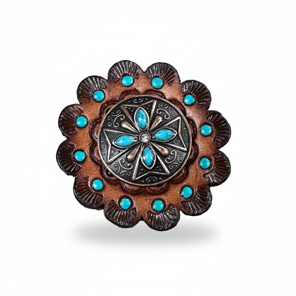 Copper Turquoise & Clear Crystal Western Concho W138 — view 8