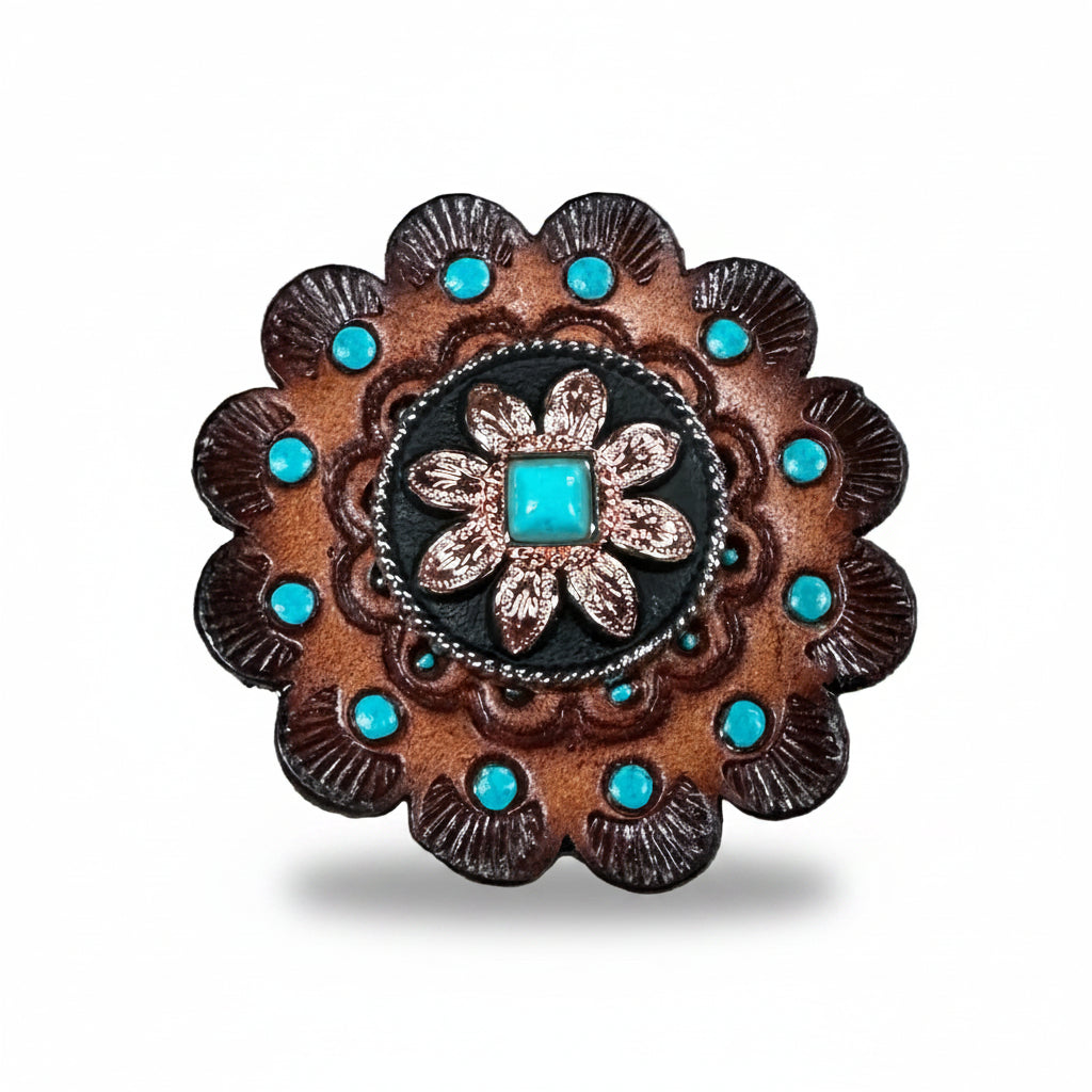 Copper Turquoise Sunflower Western Concho W188 — view 10