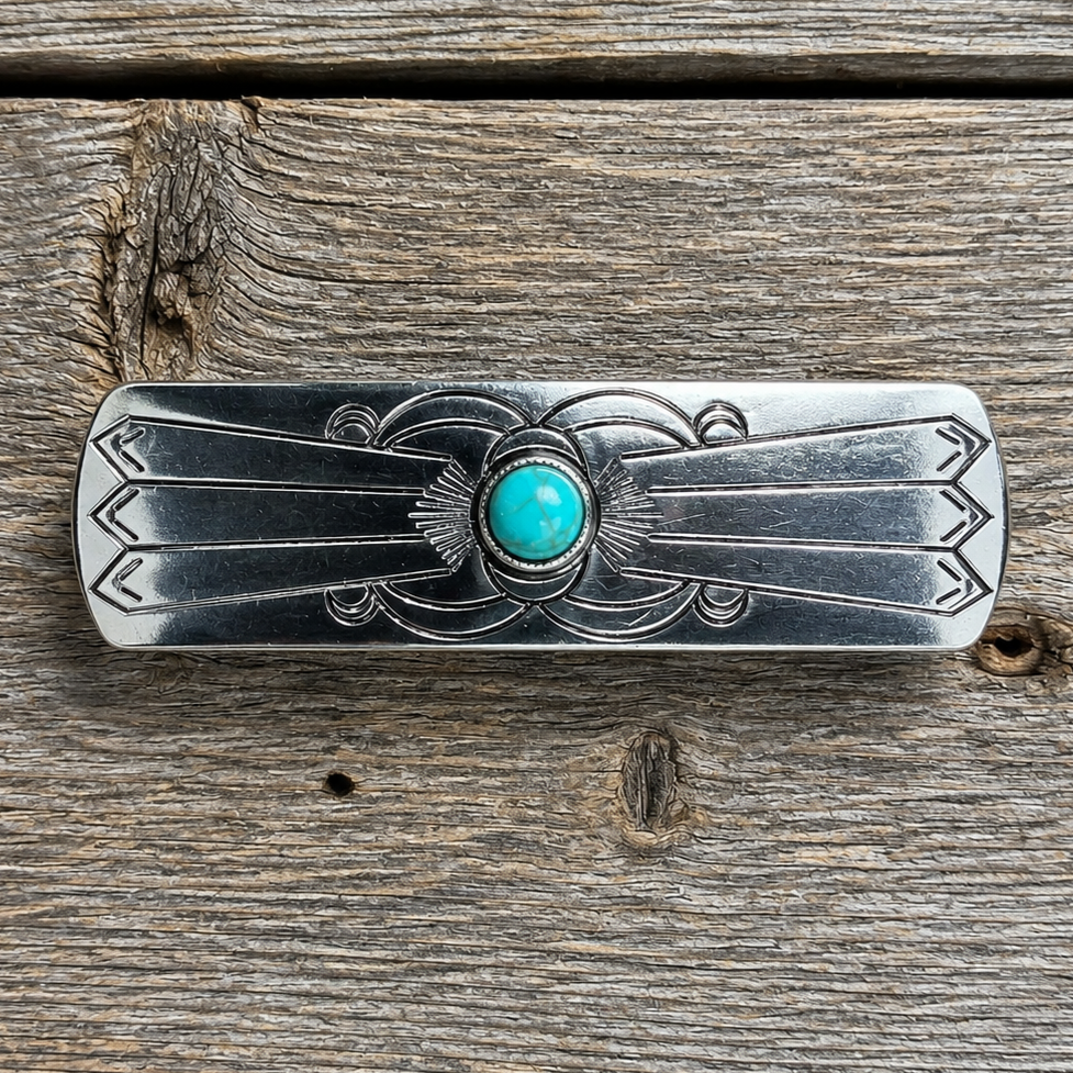 Silver Tone Fashion Turquoise Western Hair Barrette