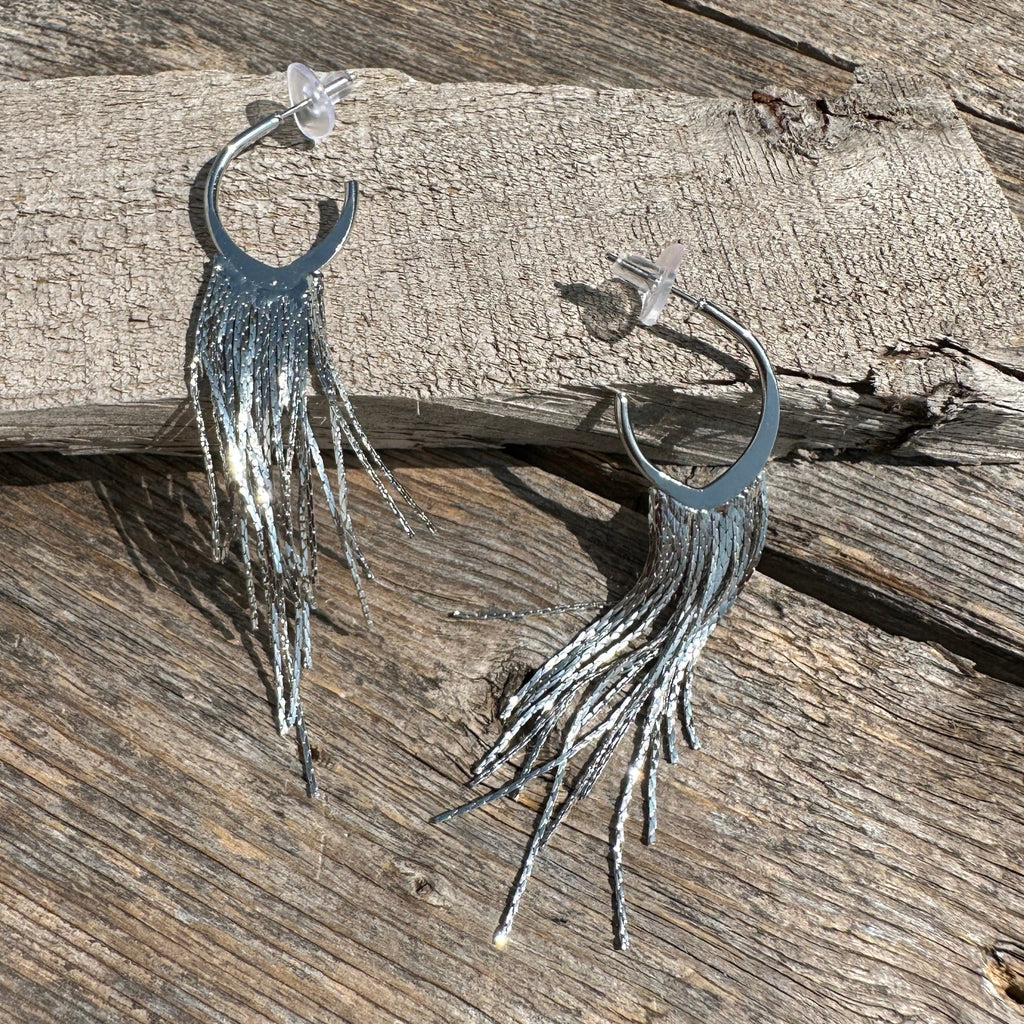 Silver Ranch Style Fringe Fashion Earrings