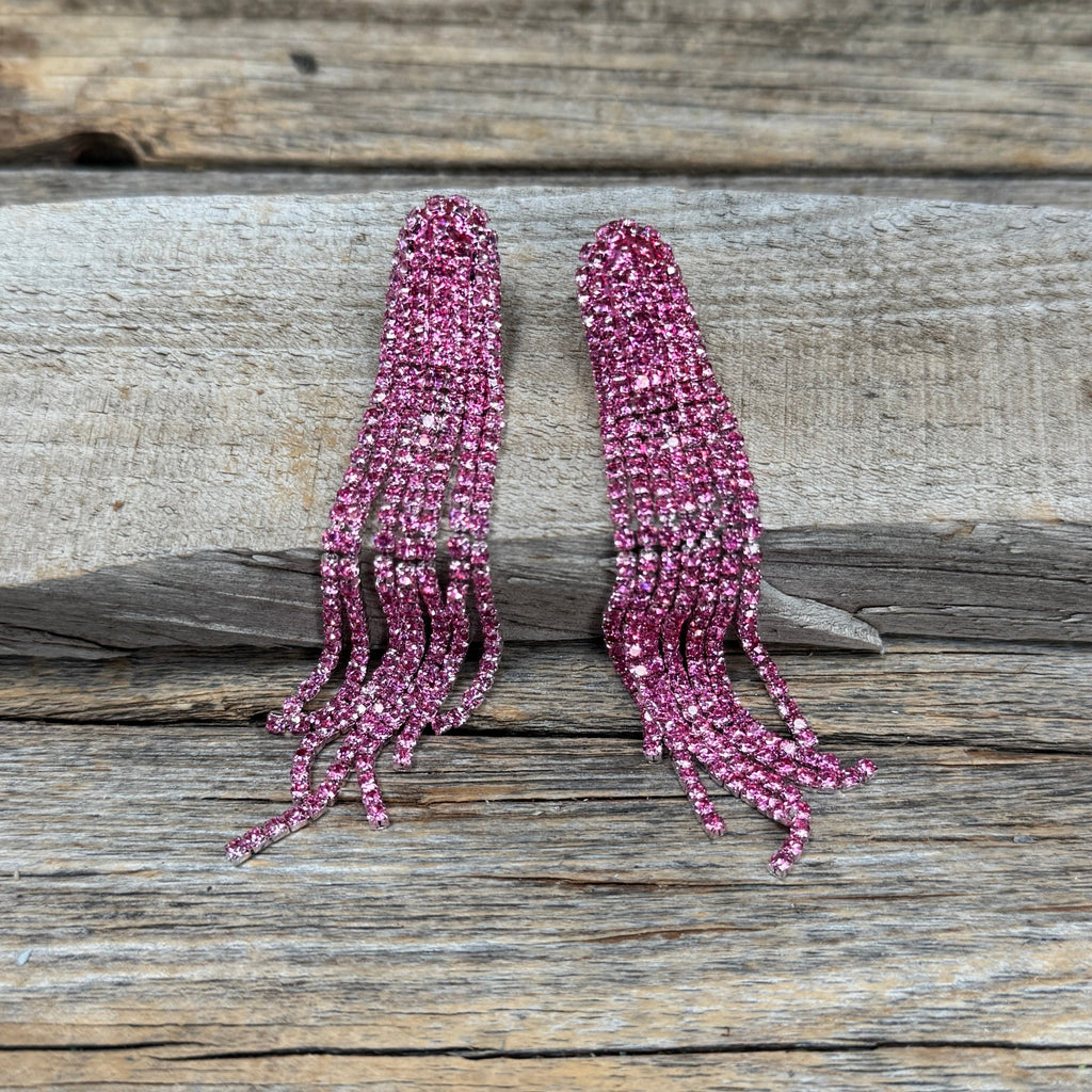Pink Western Boho Rhinestone Dangle Fashion Earrings