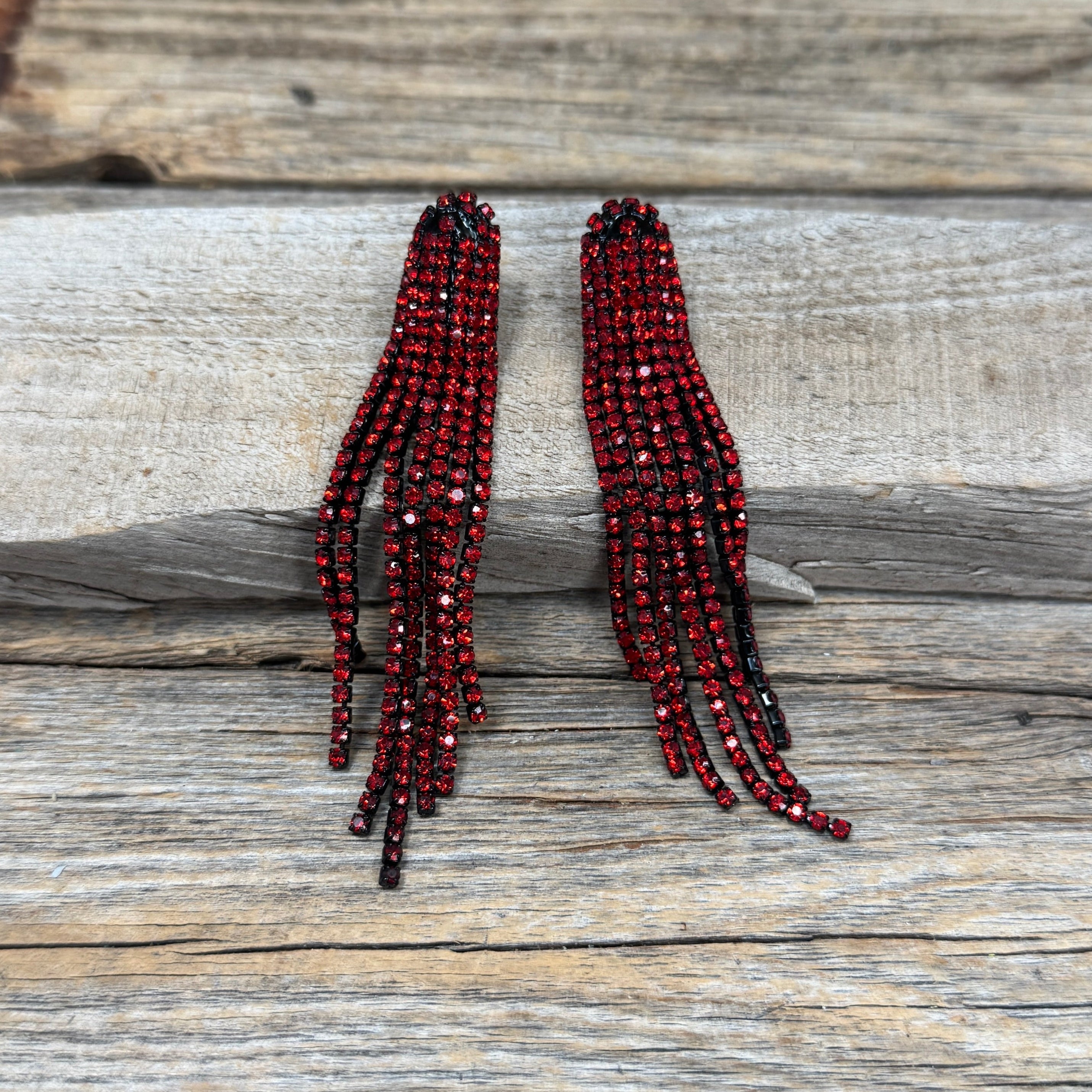 Red Western Boho Rhinestone Dangle Fashion Earrings