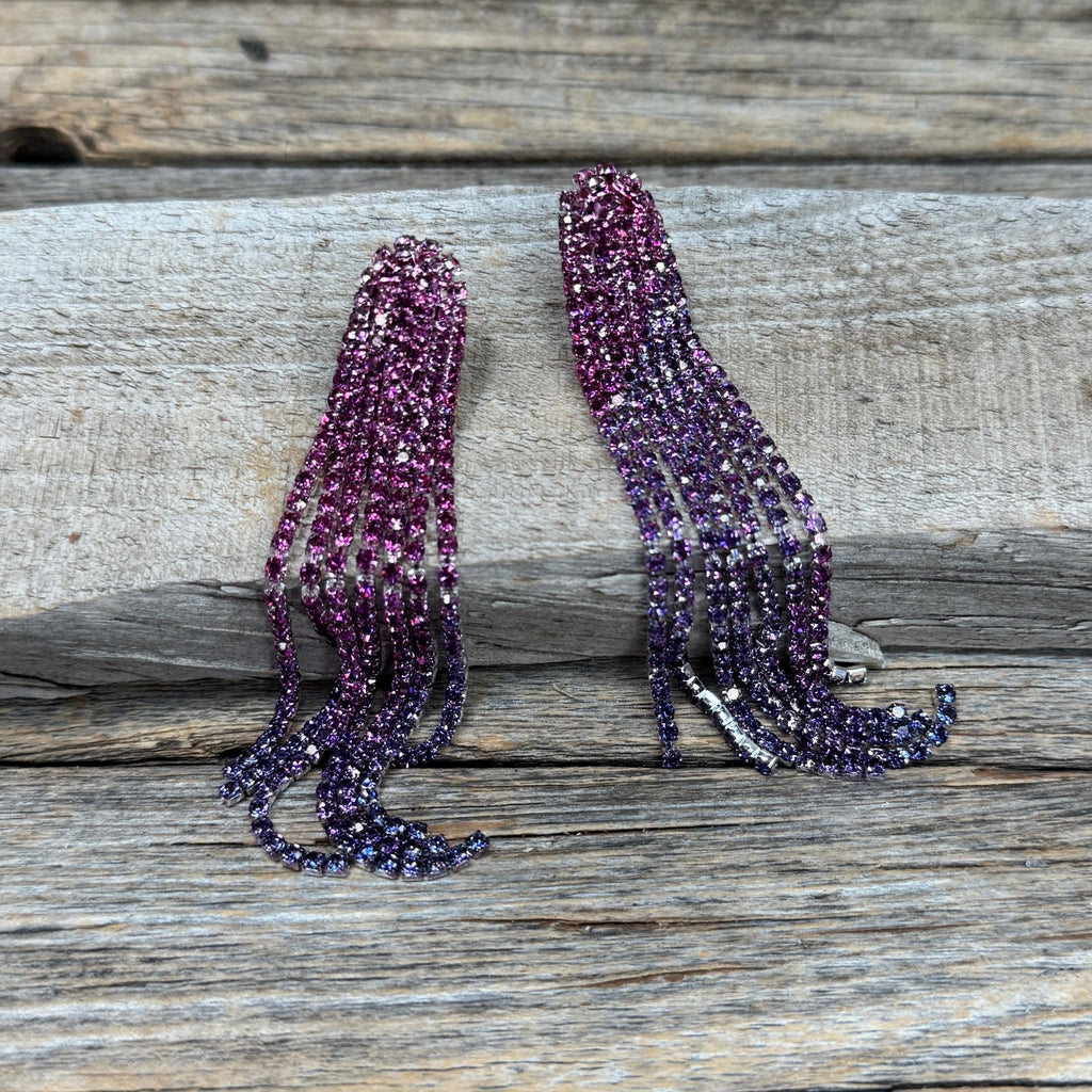 Pink and Purple Rodeo Inspired Rhinestone Dangle Fashion Earrings