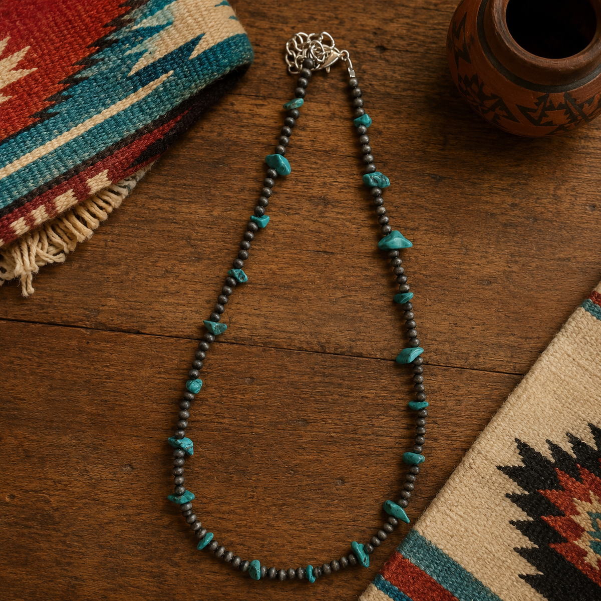 Fashion Navajo Pearl and Turquoise Necklace