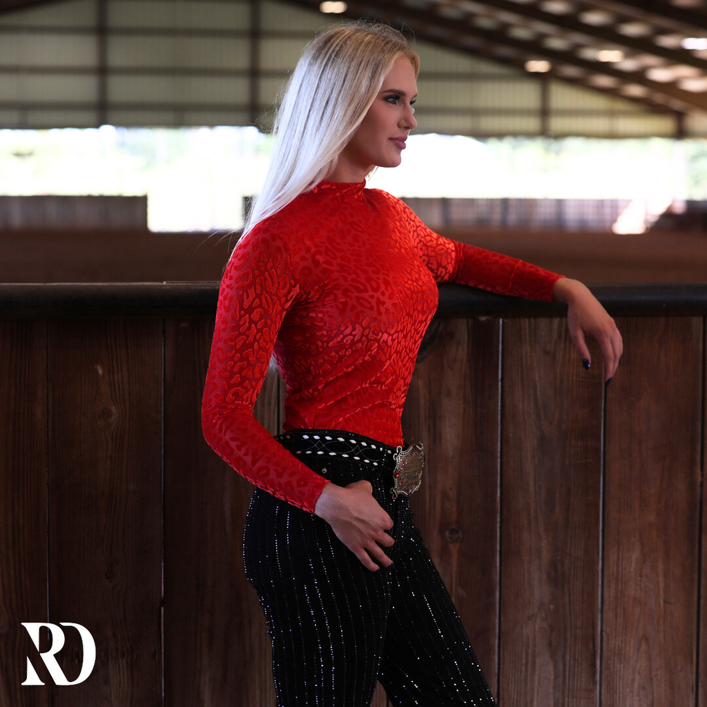 Red Leopard Velvet Burnout Layering Top — view 2