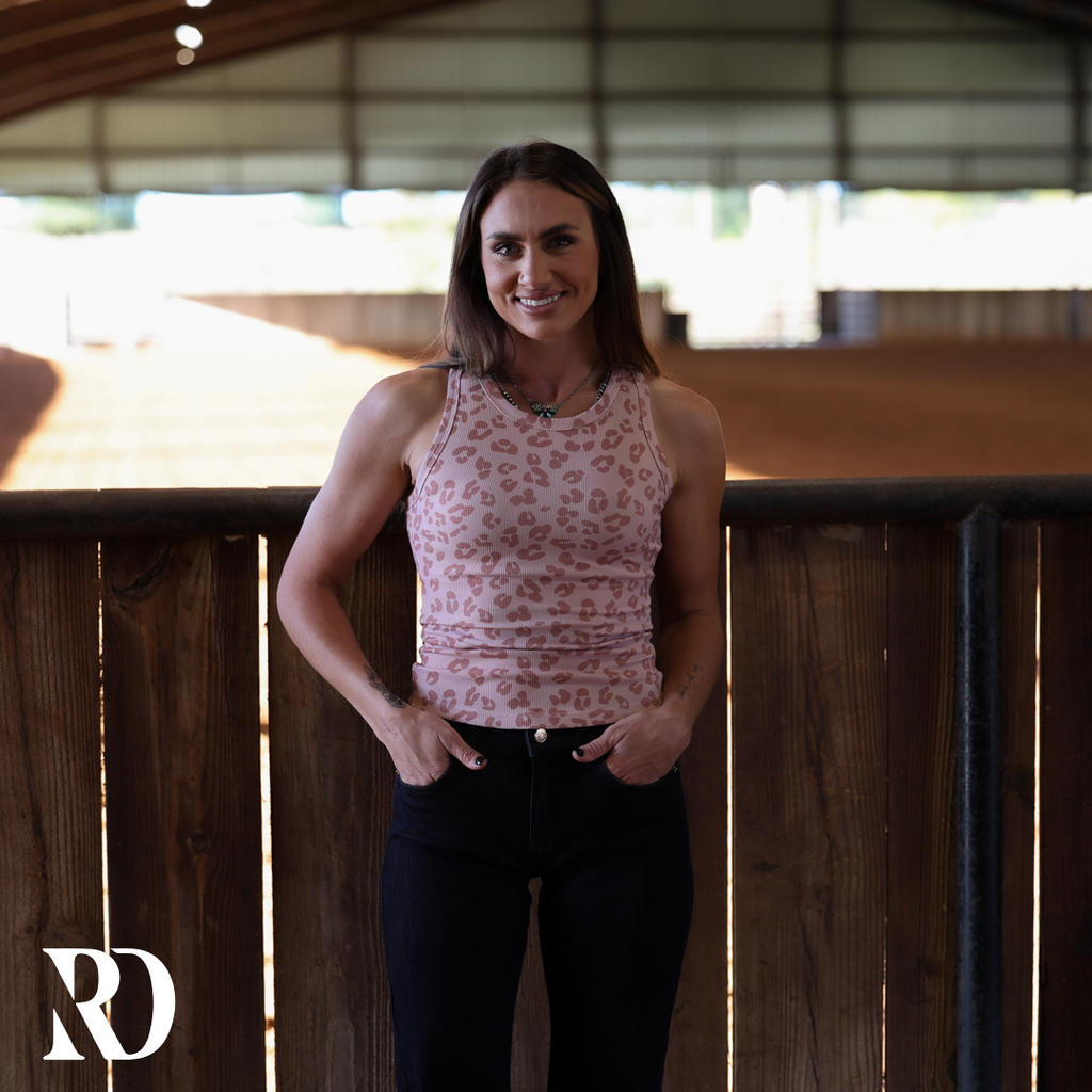 Ribbed All-in-one Tank | Rose Leopard