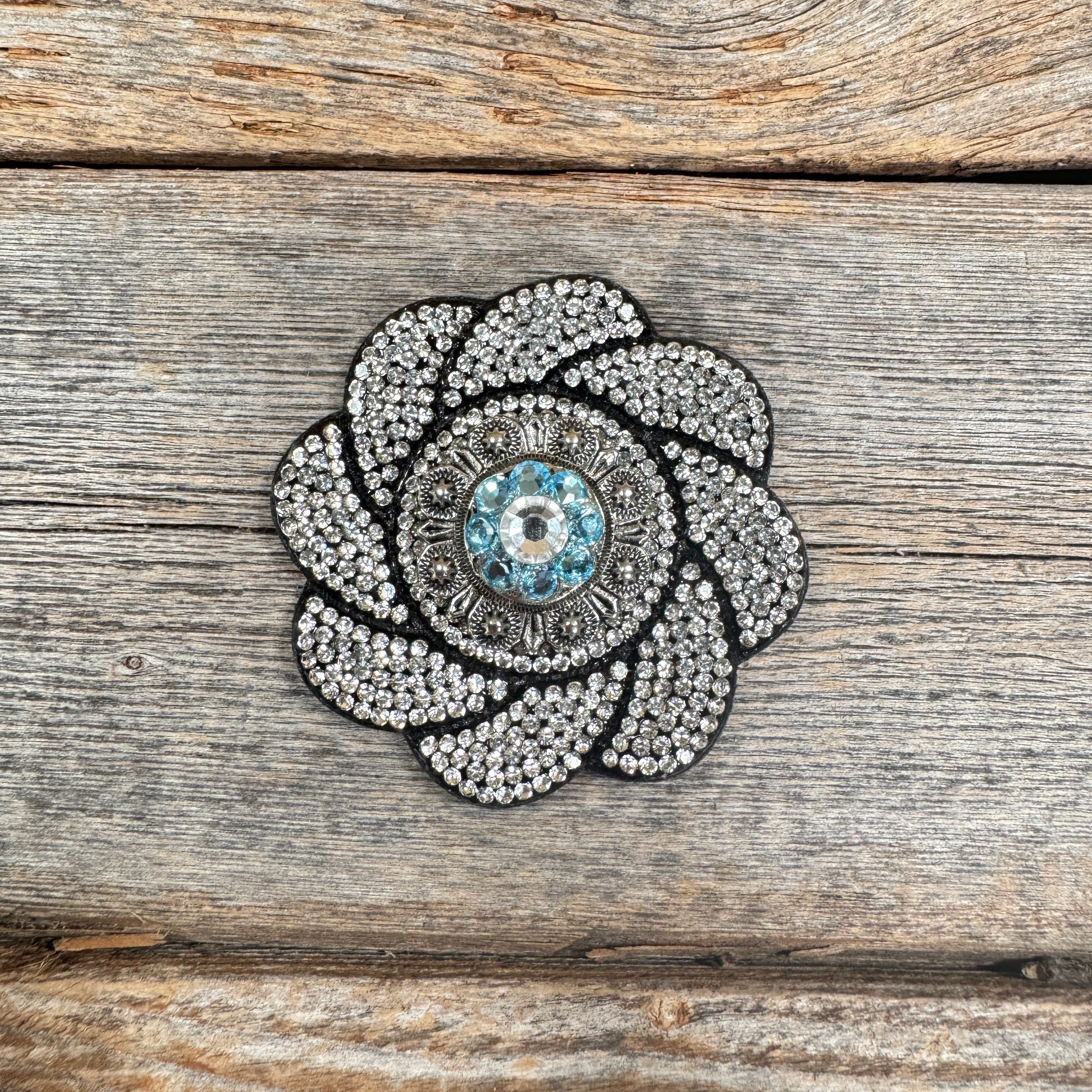 Black Flower Rhinestone Rosette - Assorted Conchos — view 6