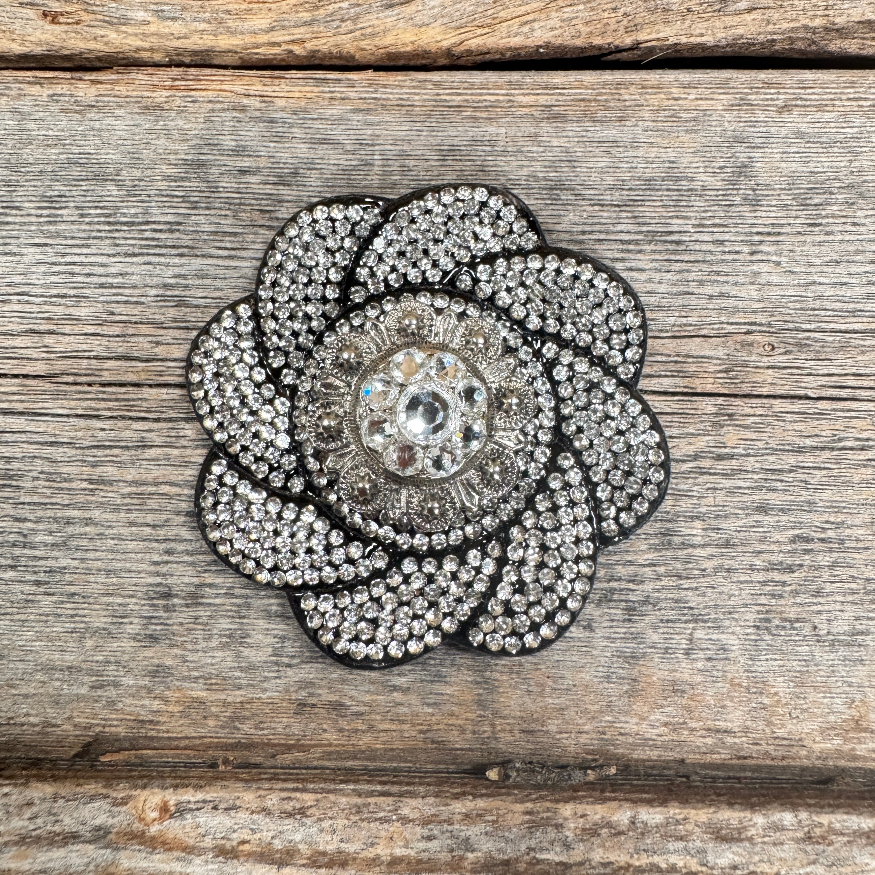Black Flower Rhinestone Rosette - Assorted Conchos — view 3