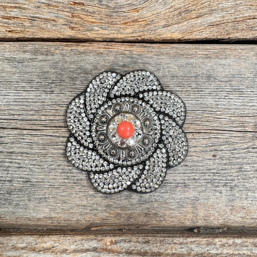 Black Flower Rhinestone Rosette - Assorted Conchos — view 4