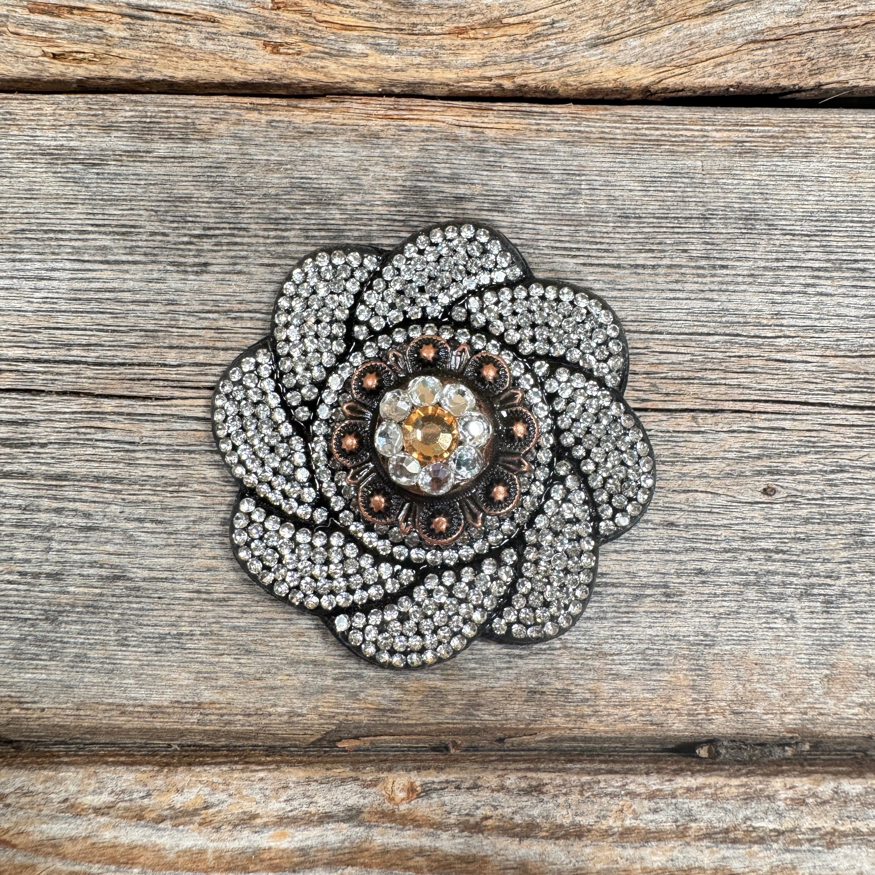 Black Flower Rhinestone Rosette - Assorted Conchos — view 7