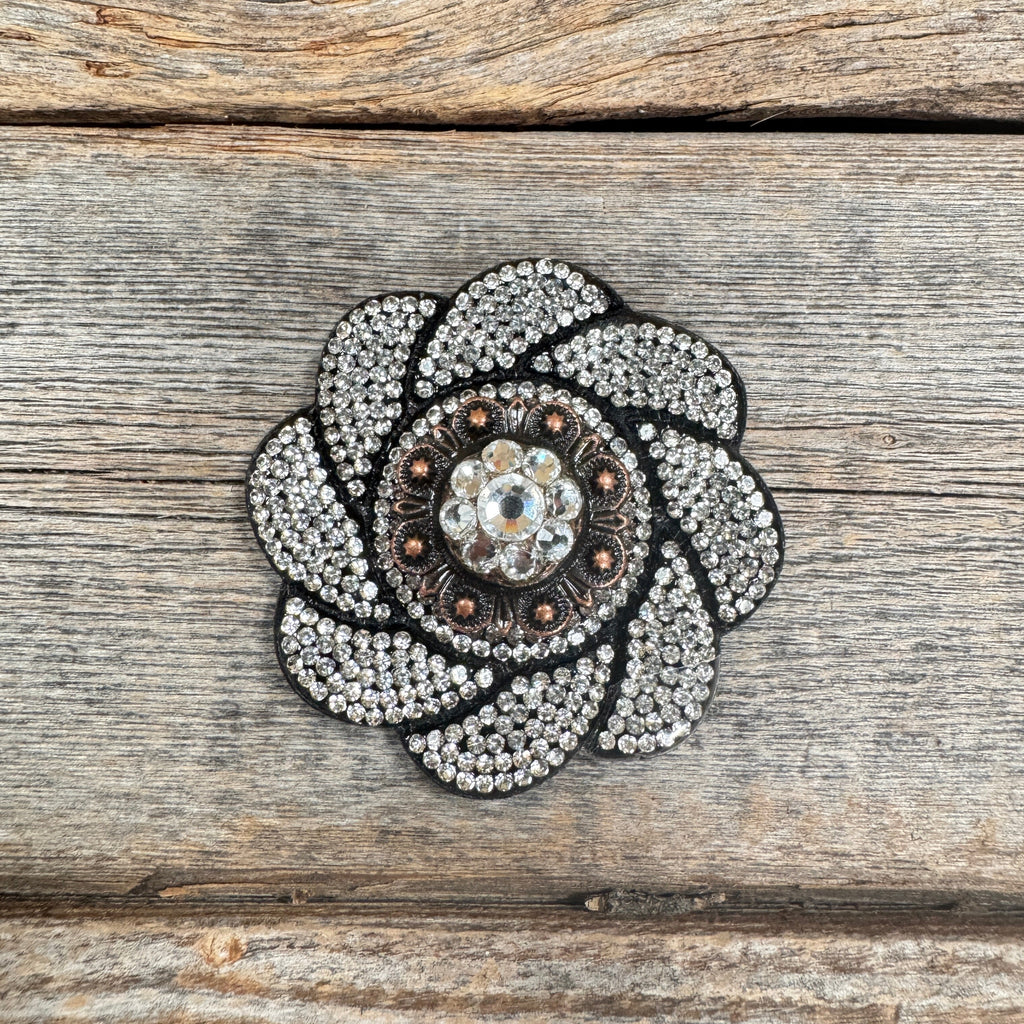 Black Flower Rhinestone Rosette - Assorted Conchos — view 2