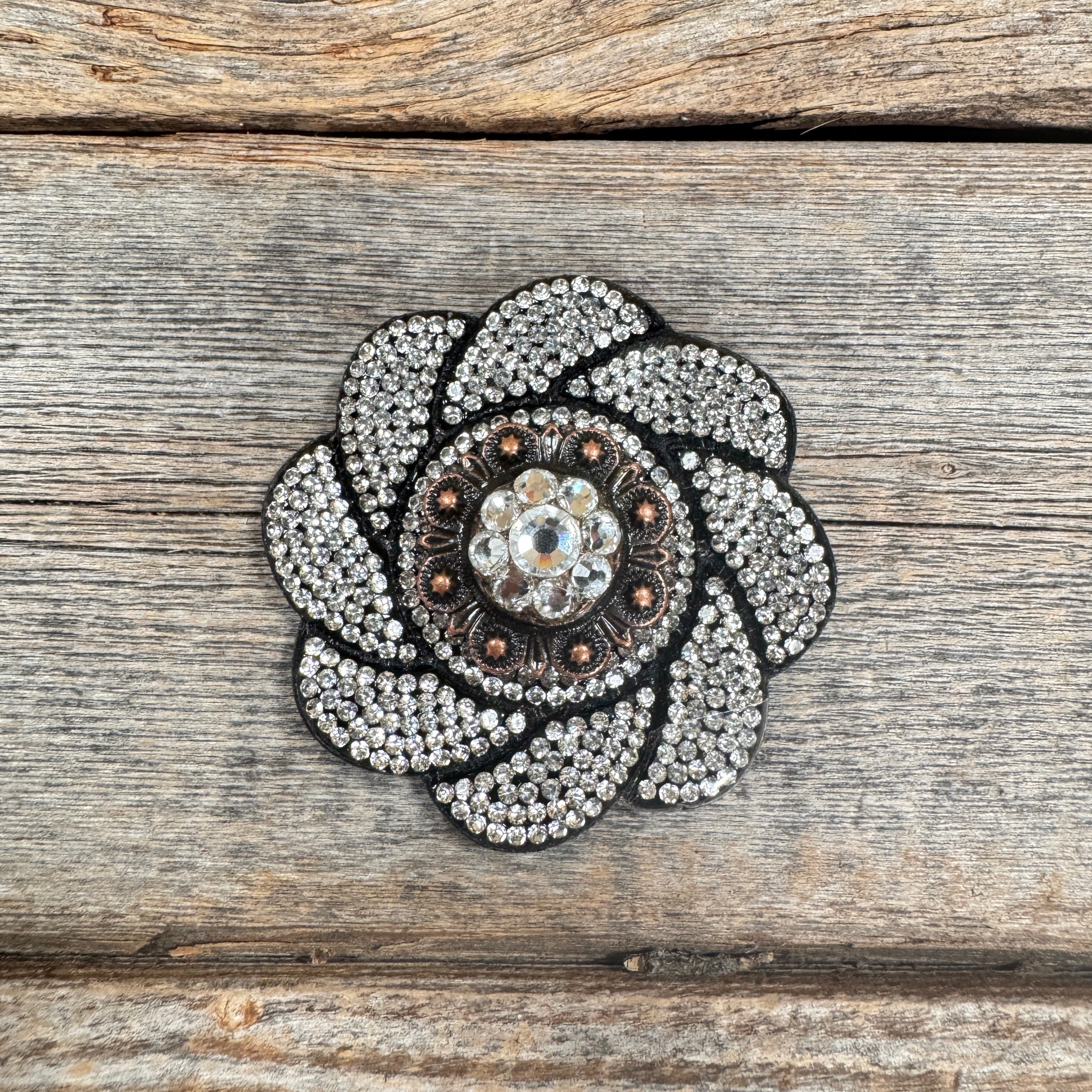 Black Flower Rhinestone Rosette - Assorted Conchos — view 2